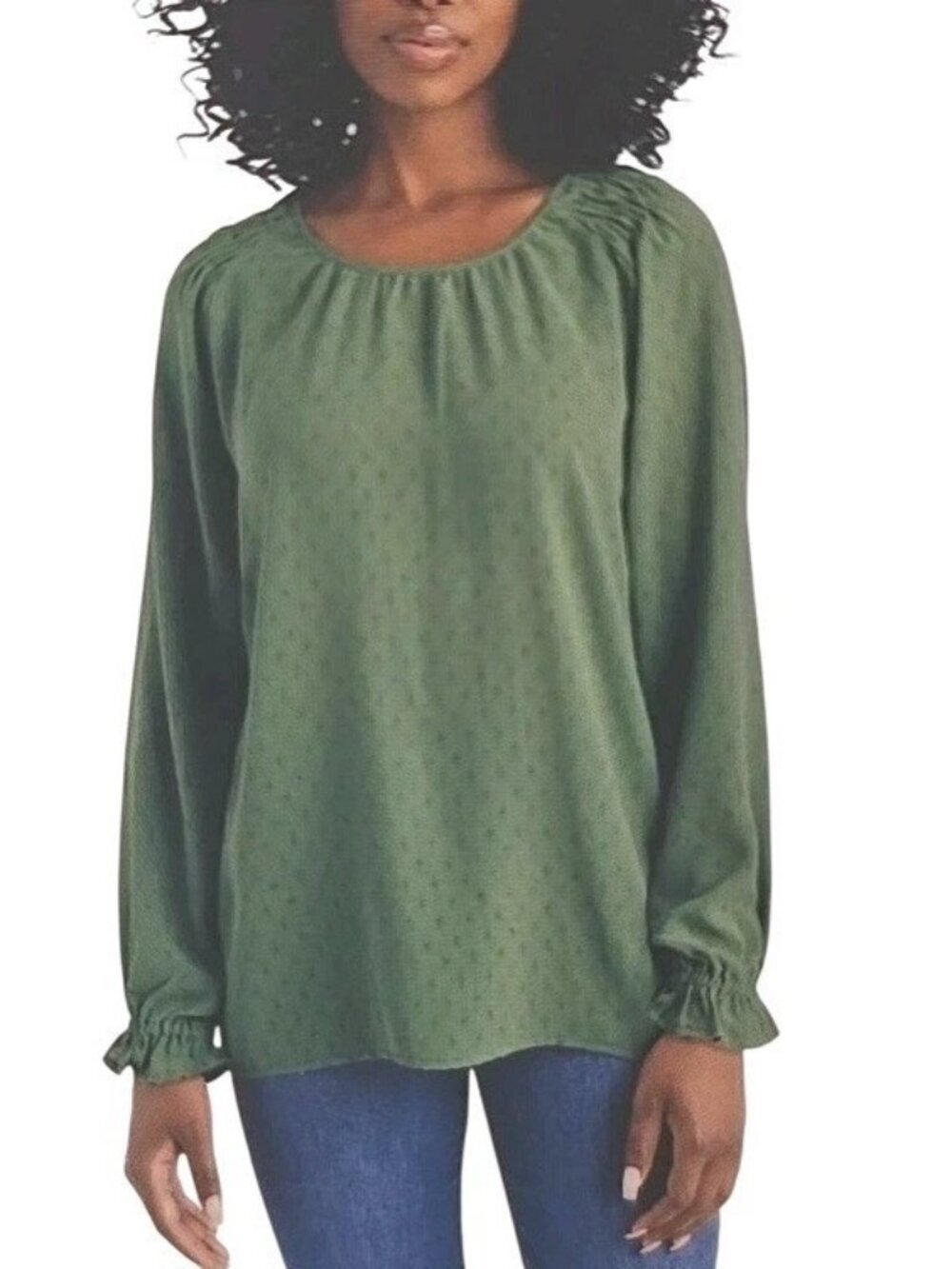 NWT Jessica Simpson Women's M Green Long Sleeve Textured Blouse B0800